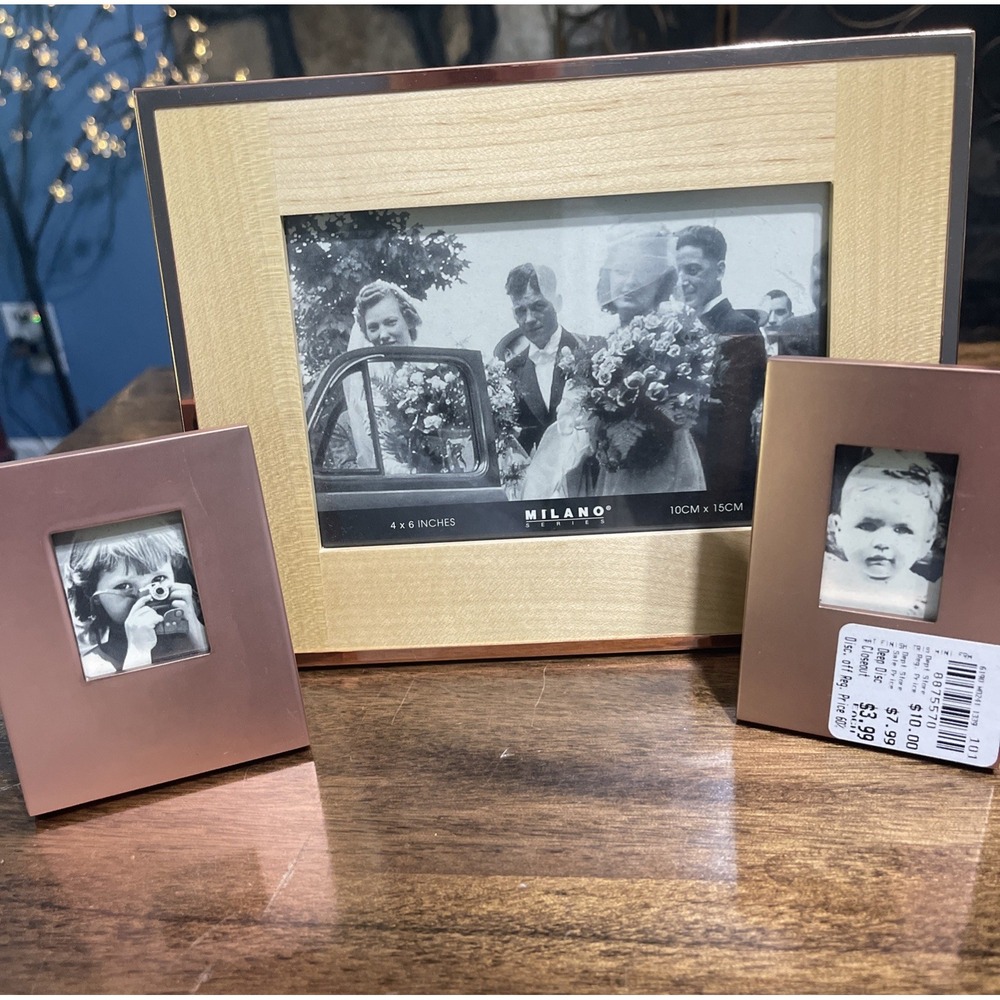 Lot Of 3‎ Milano Series Wood & Metal Rose Colored Photo Frame 4x6 1x1.5 1.25x1.5